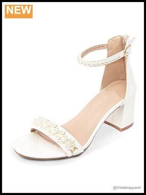 Pearl Platform Heeled Sandals Open Toe Ankle Strap Block Heel Wedding Party Shoe
